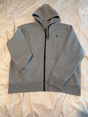 Polo by Ralph Lauren Heather Gray Zip Hoodie with Black Drawstrings